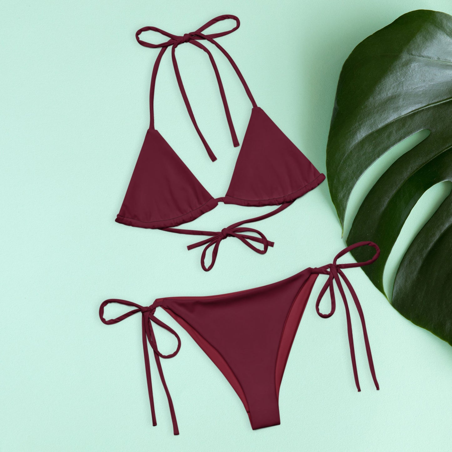 Dark claret ruby red Recycled string bikini set