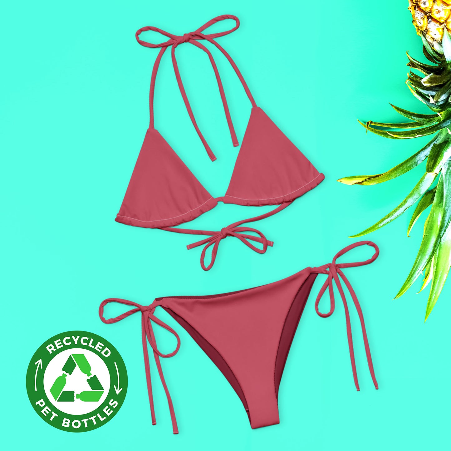 Rot-rosafarbenes String-Bikini-Set aus recyceltem Material