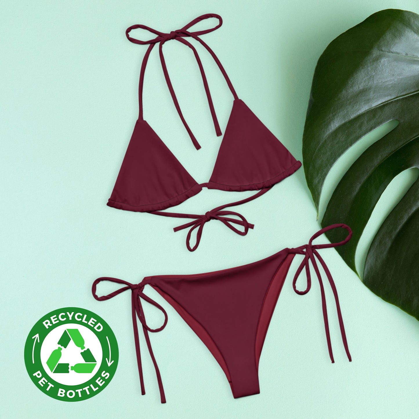 Dark claret ruby red Recycled string bikini set