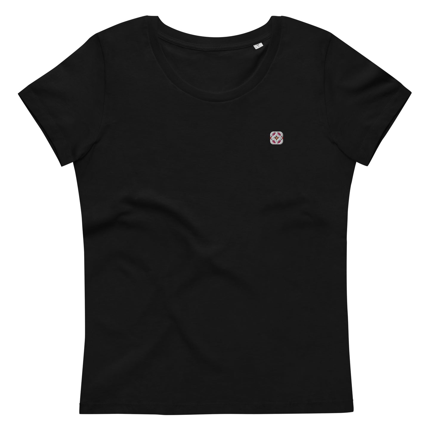 T-shirt nera ricamata con uccelli primaverili in stile Bauhaus in cotone organico - Donna