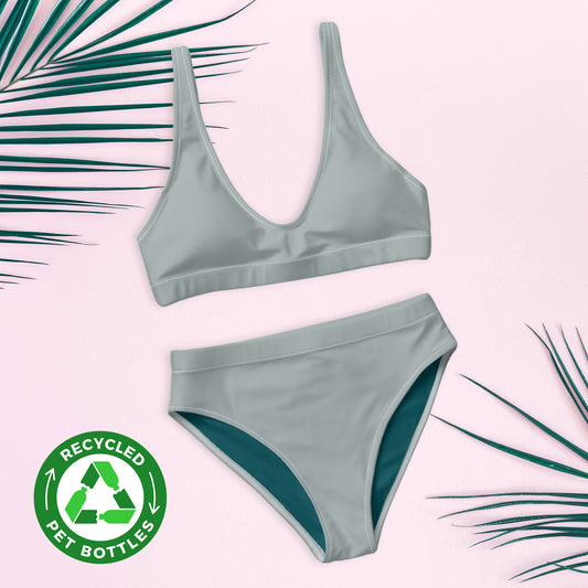 Aschgraues, recyceltes Bikini-Set mit hoher Taille