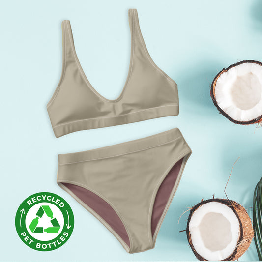 Khaki Recycled high-waisted bikini set