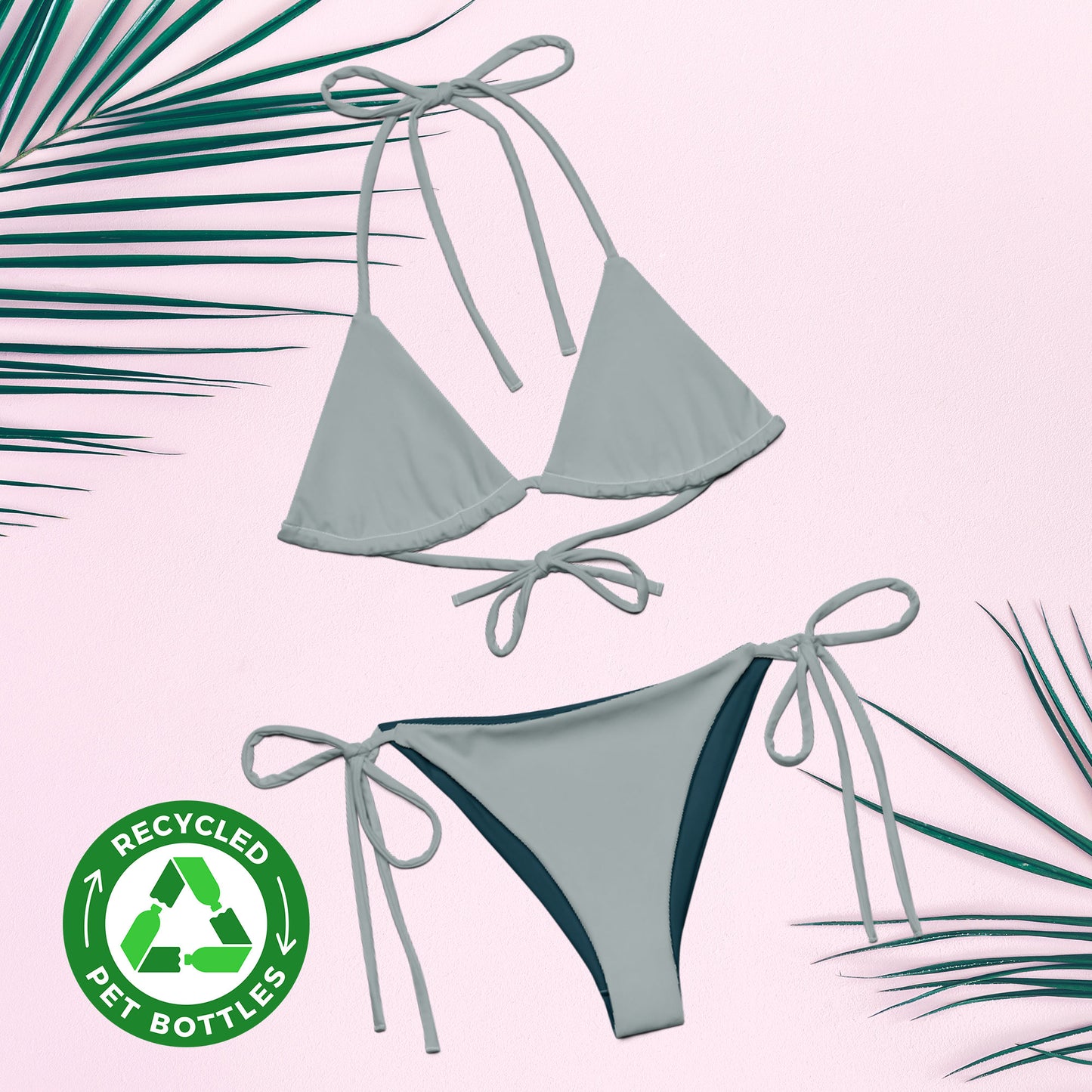 Maillot de bain string recyclé gris cendre bikini triangle eco-friendly bikini double épaisseur UPF 50+ eco-friendly