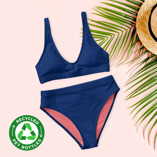 Royal blue Recycled High-waisted Sport bikini,Swimwear for Woman, two part bathing swim suit eco-fashion beachwear, plus size swim
