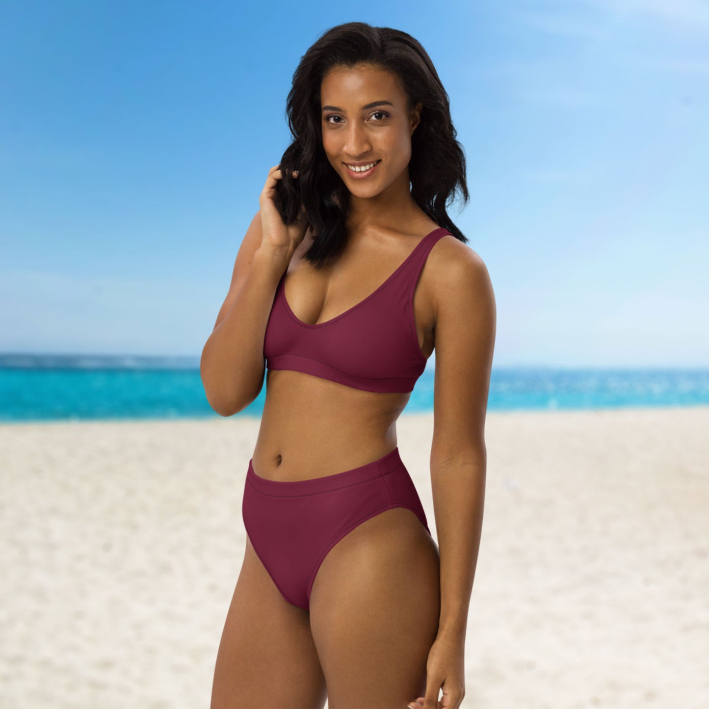 Weinrotes, rubinrotes Sport-Bikini-Set aus recyceltem Material