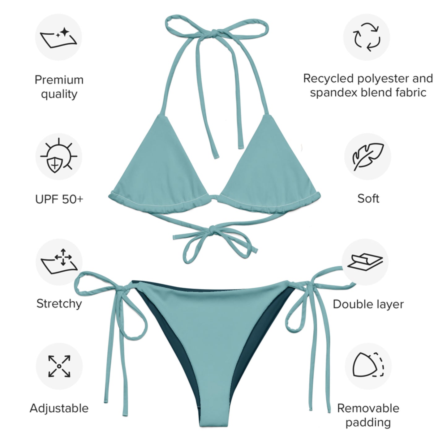 Opal turquoise Recycled string bikini set eco-friendly triangle bikini