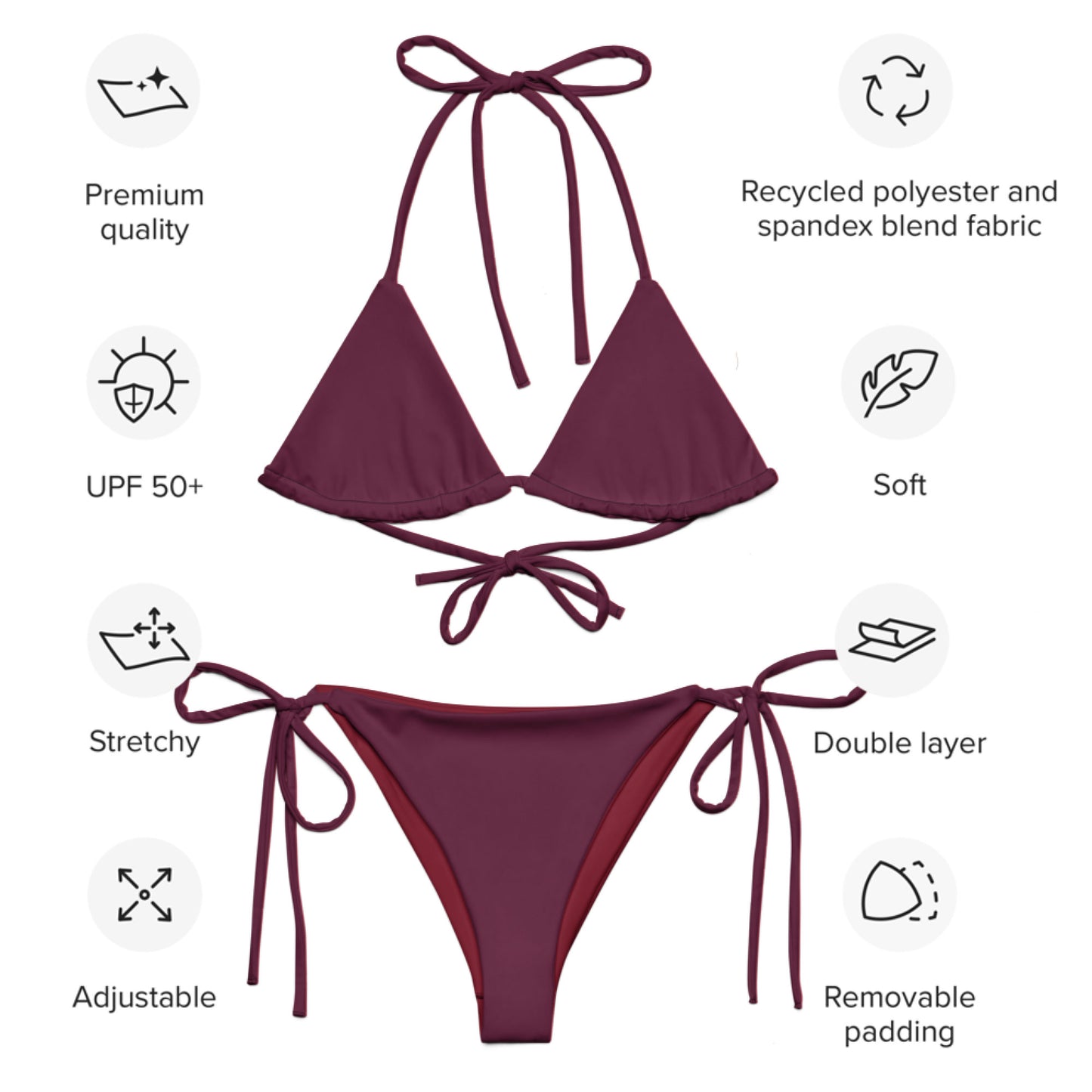 Dunkelviolettes, recyceltes Triangel-Bikini-Set