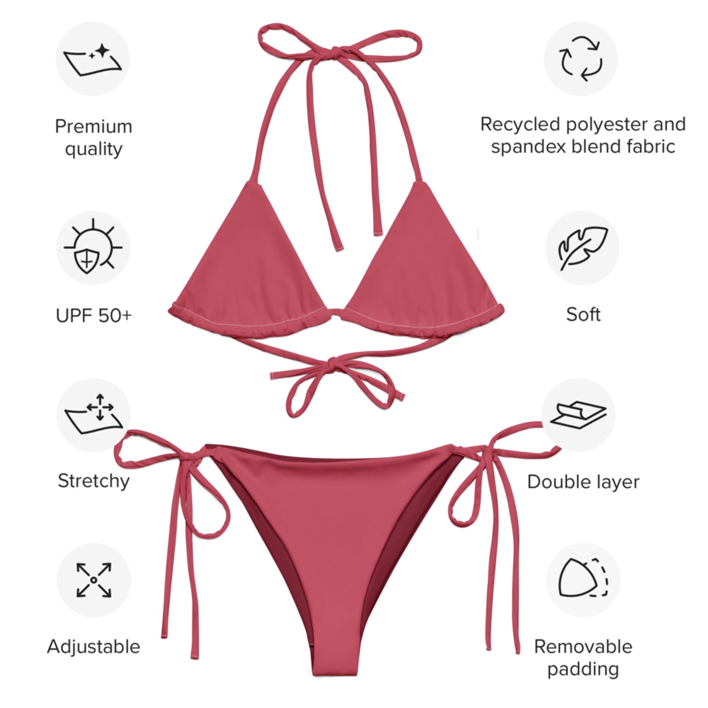 Rot-rosafarbenes String-Bikini-Set aus recyceltem Material