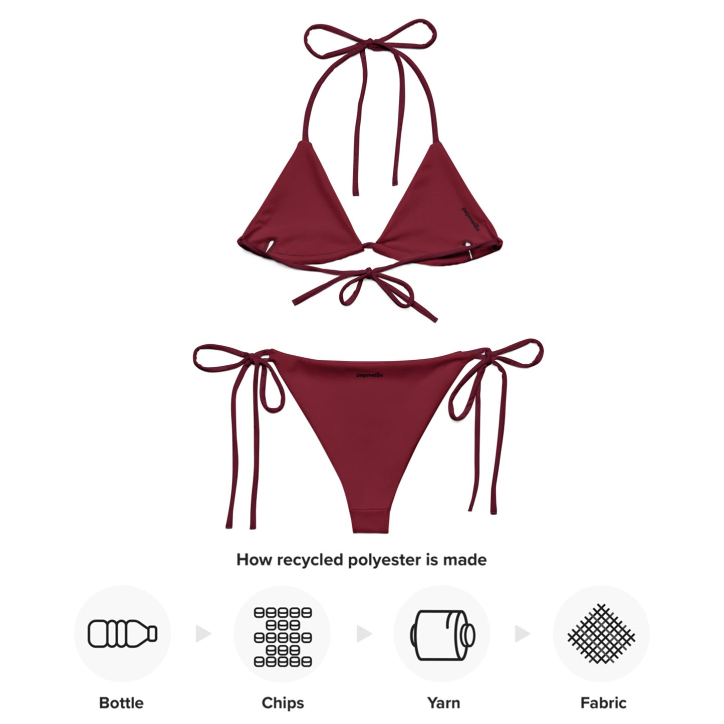 Dark claret ruby red Recycled string bikini set