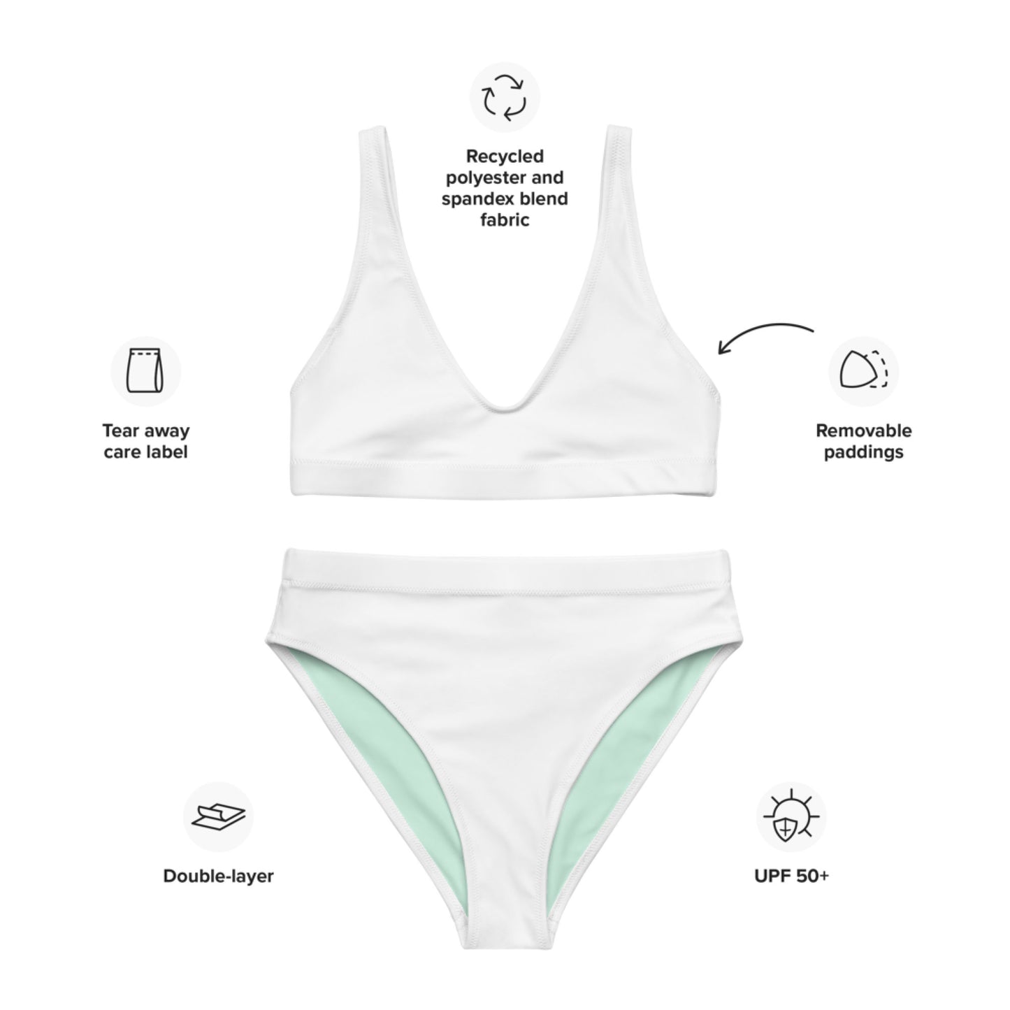 Weiß-mintfarbenes, recyceltes Sport-Bikini-Set