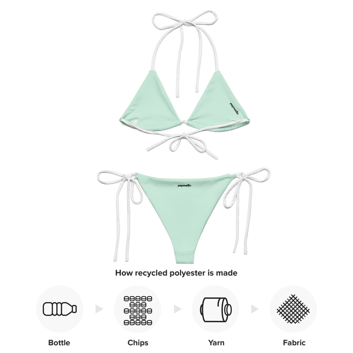 Weiß-mintfarbenes String-Bikini-Set aus recyceltem Material