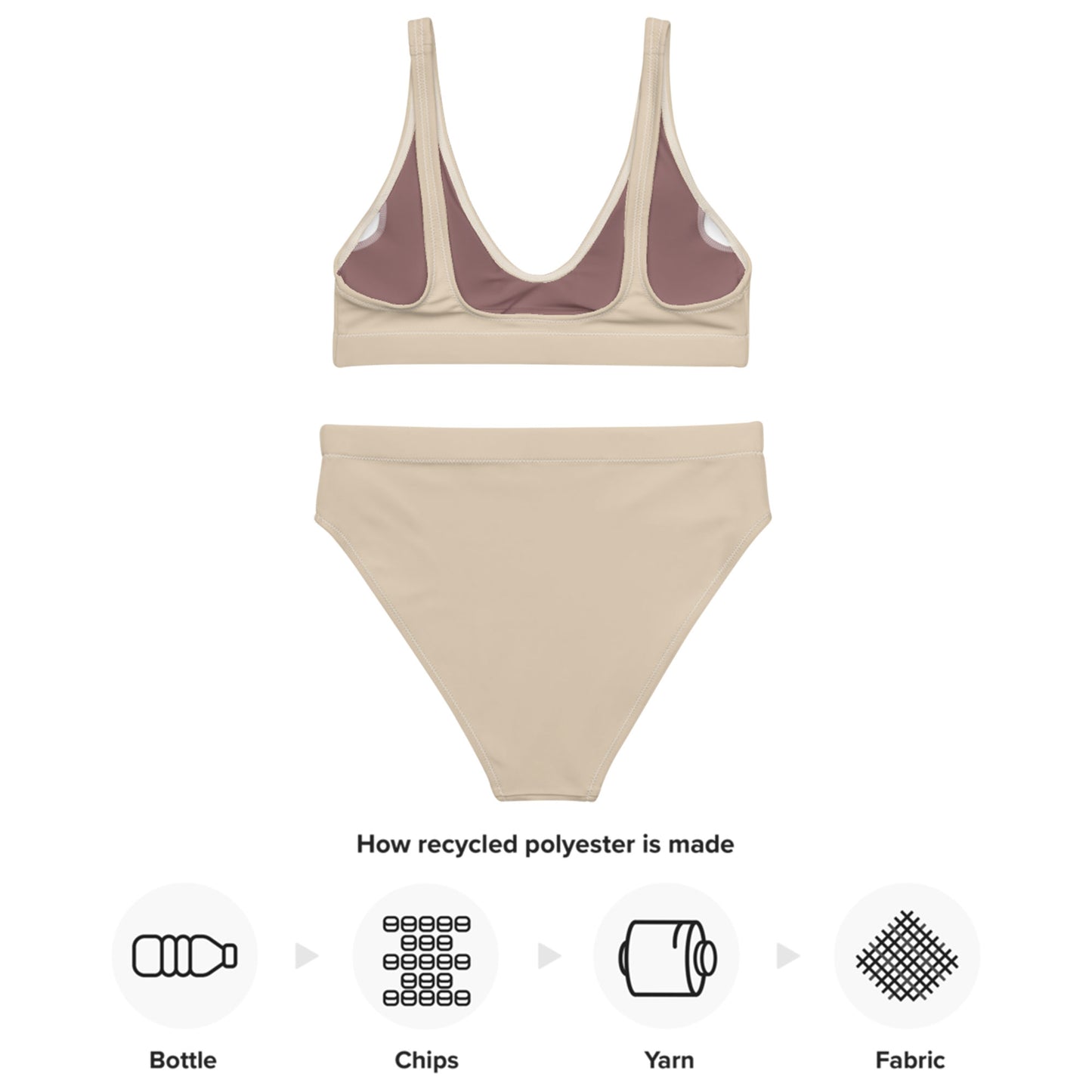 Crème d'amande, beige Ensemble de bikini taille haute recyclé