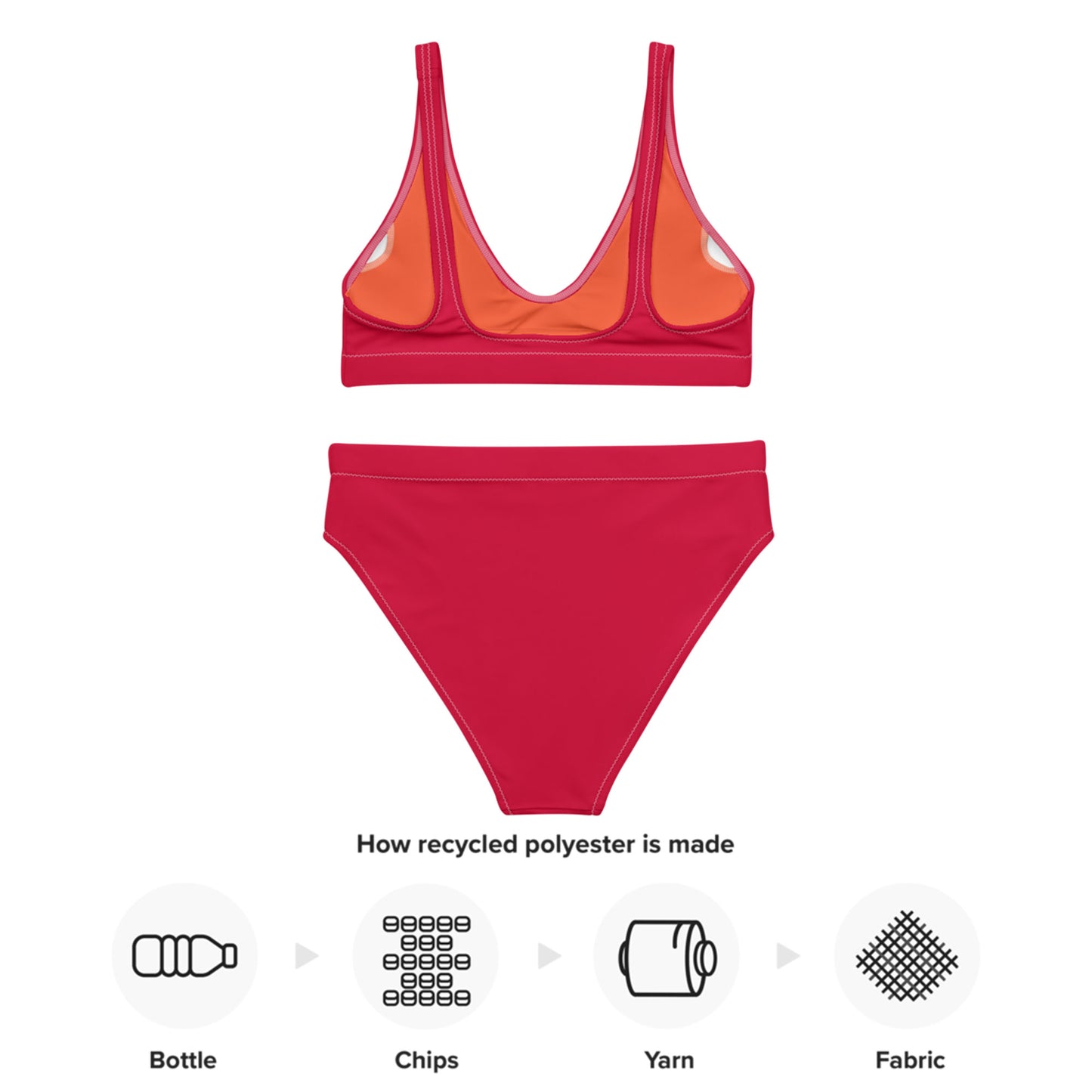 Crimson red Recycled High-waisted Sport bikini,Swimwear for Woman, two part bathing swim suit eco-fashion beachwear, plus size swim