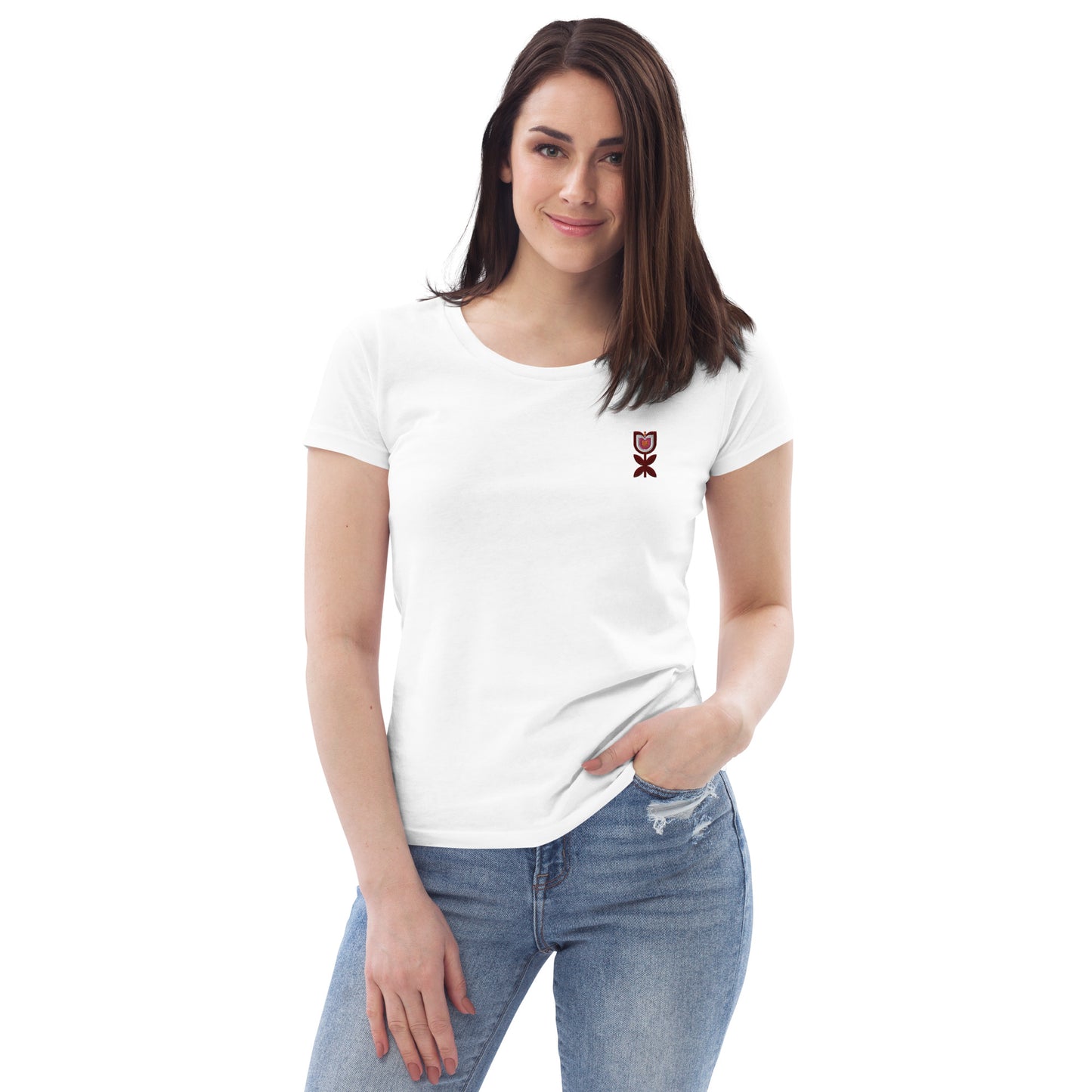 Embroidered tulip flower Bauhaus style T-shirt in organic cotton - Women