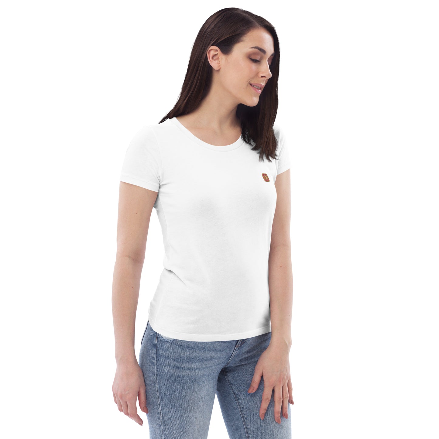 T-shirt bianca ricamata con uccelli primaverili in stile Bauhaus in cotone biologico - Donna bianco