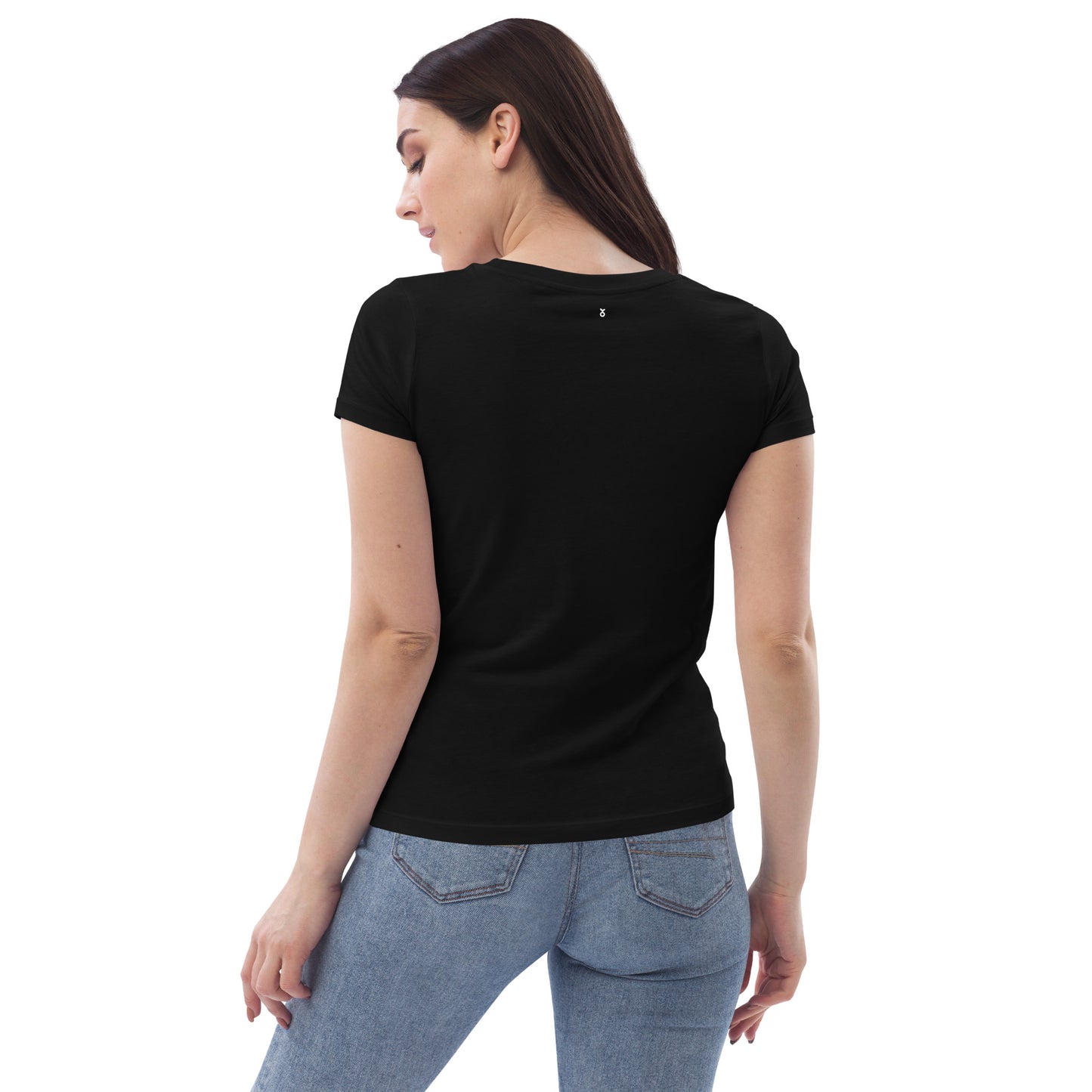 Schwarzes T-Shirt aus Bio-Baumwolle im Bauhausstil mit Frühlingsvögeln gestickt - Damen