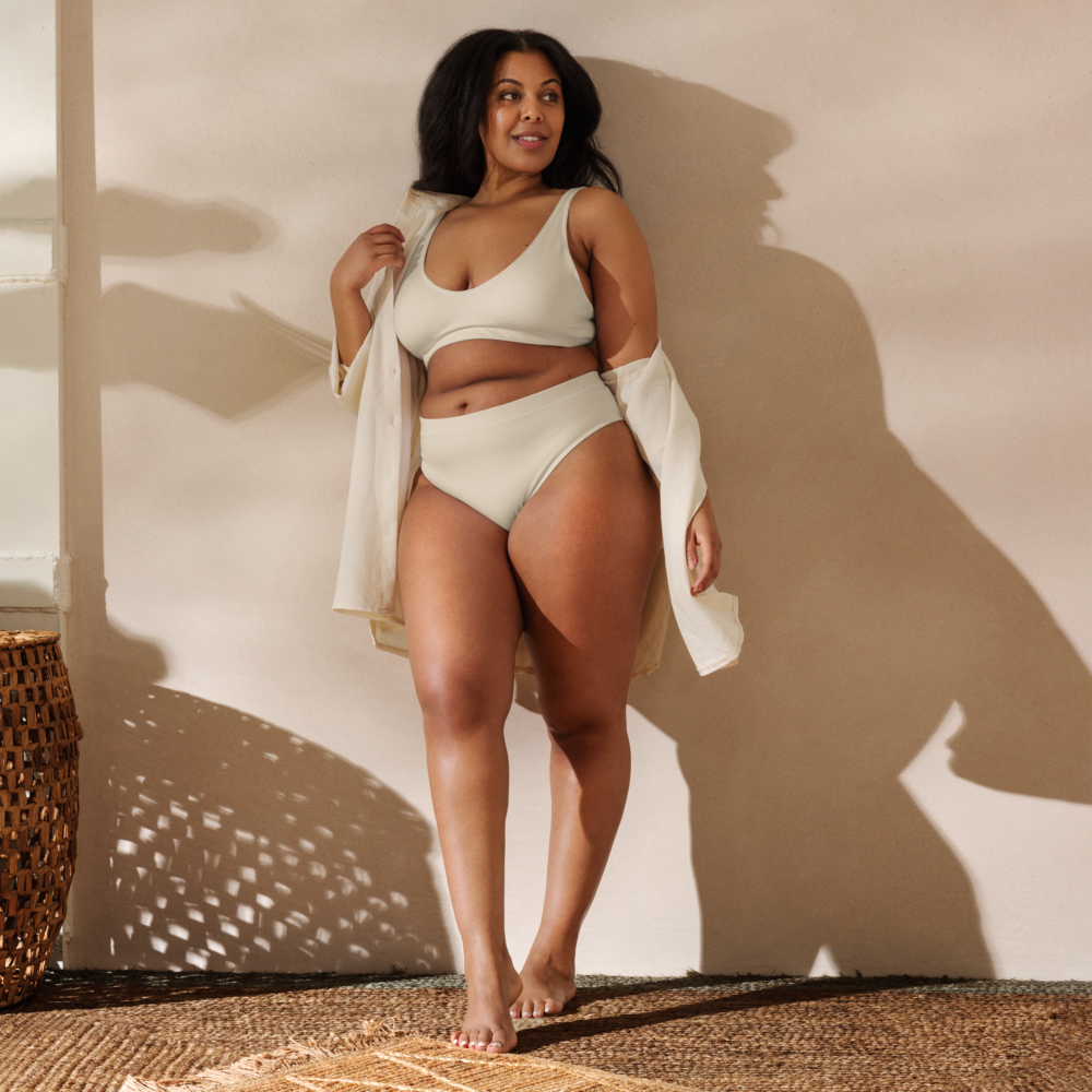 Almond creme, beige Recycled high-waisted bikini set