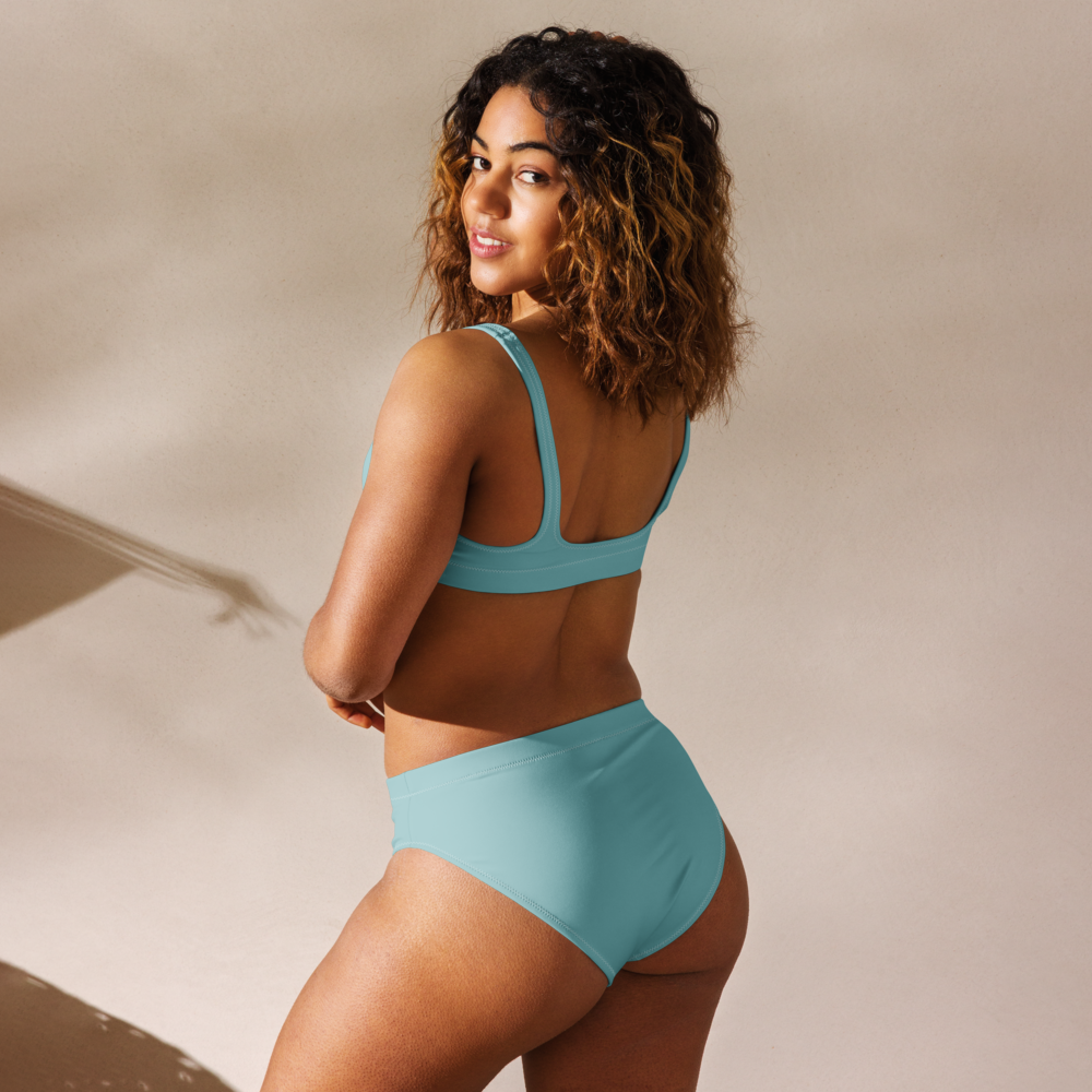 Opalgrün-blau-türkises recyceltes Bikini-Set mit hoher Taille