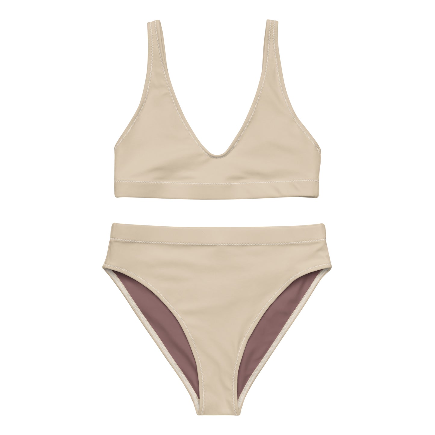 Crème d'amande, beige Ensemble de bikini taille haute recyclé