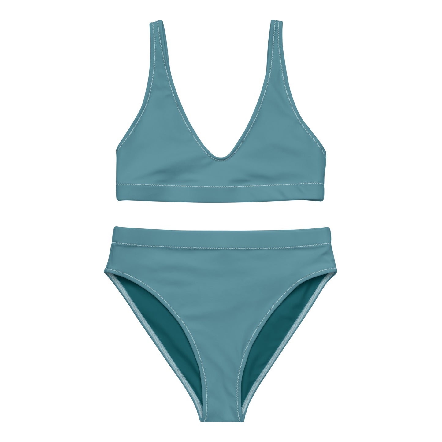 Blaues Munsel-Türkis-Recycling-Bikini-Set mit hoher Taille