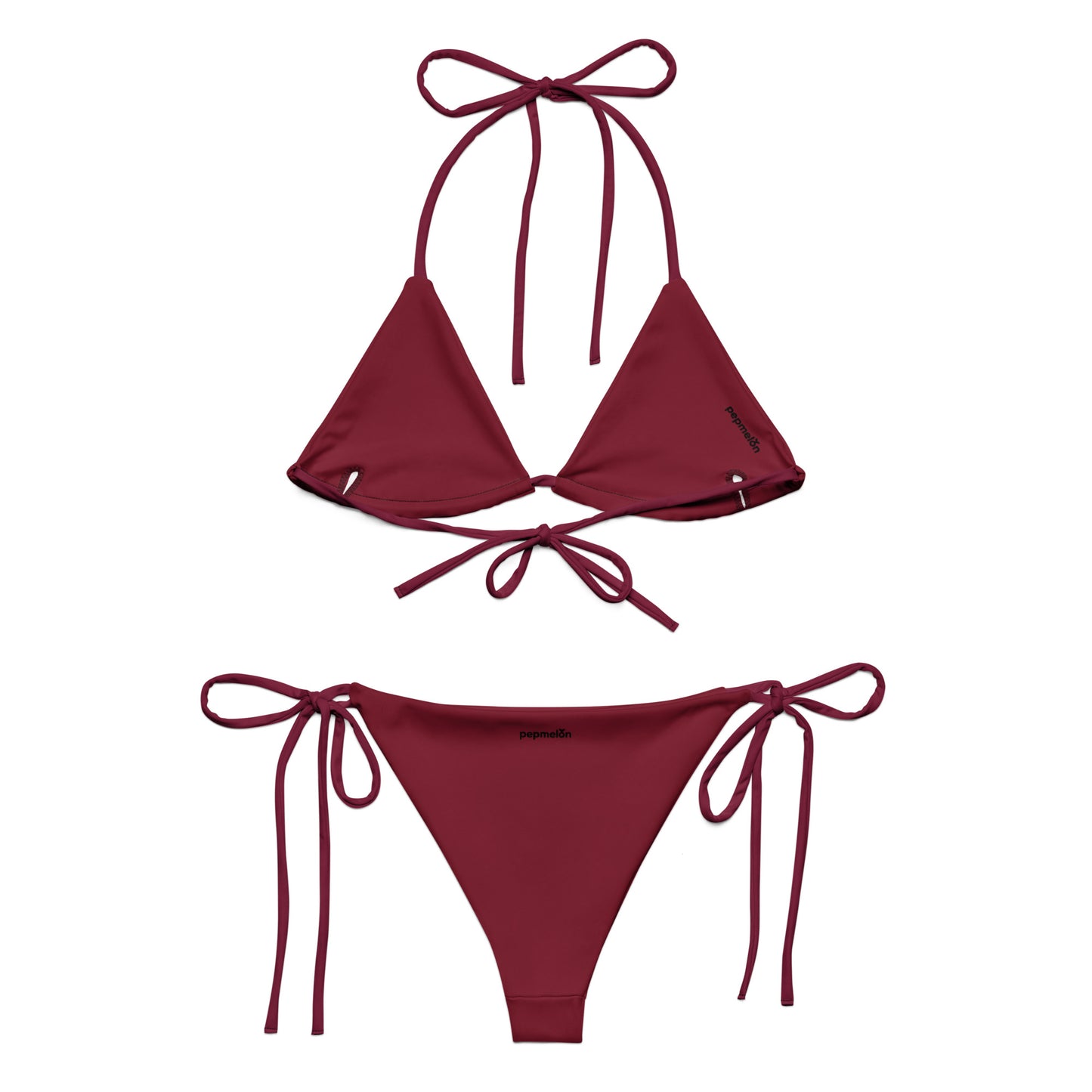 Rouge rubis bordeaux Ensemble bikini string recyclé, bikini triangle