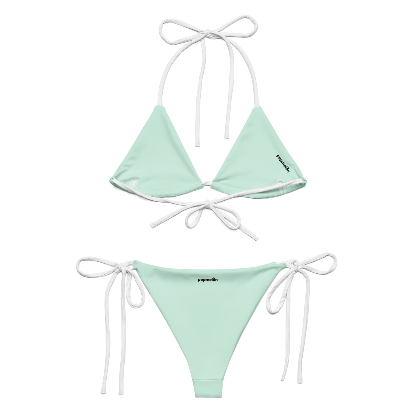 Weiß-mintfarbenes String-Bikini-Set aus recyceltem Material