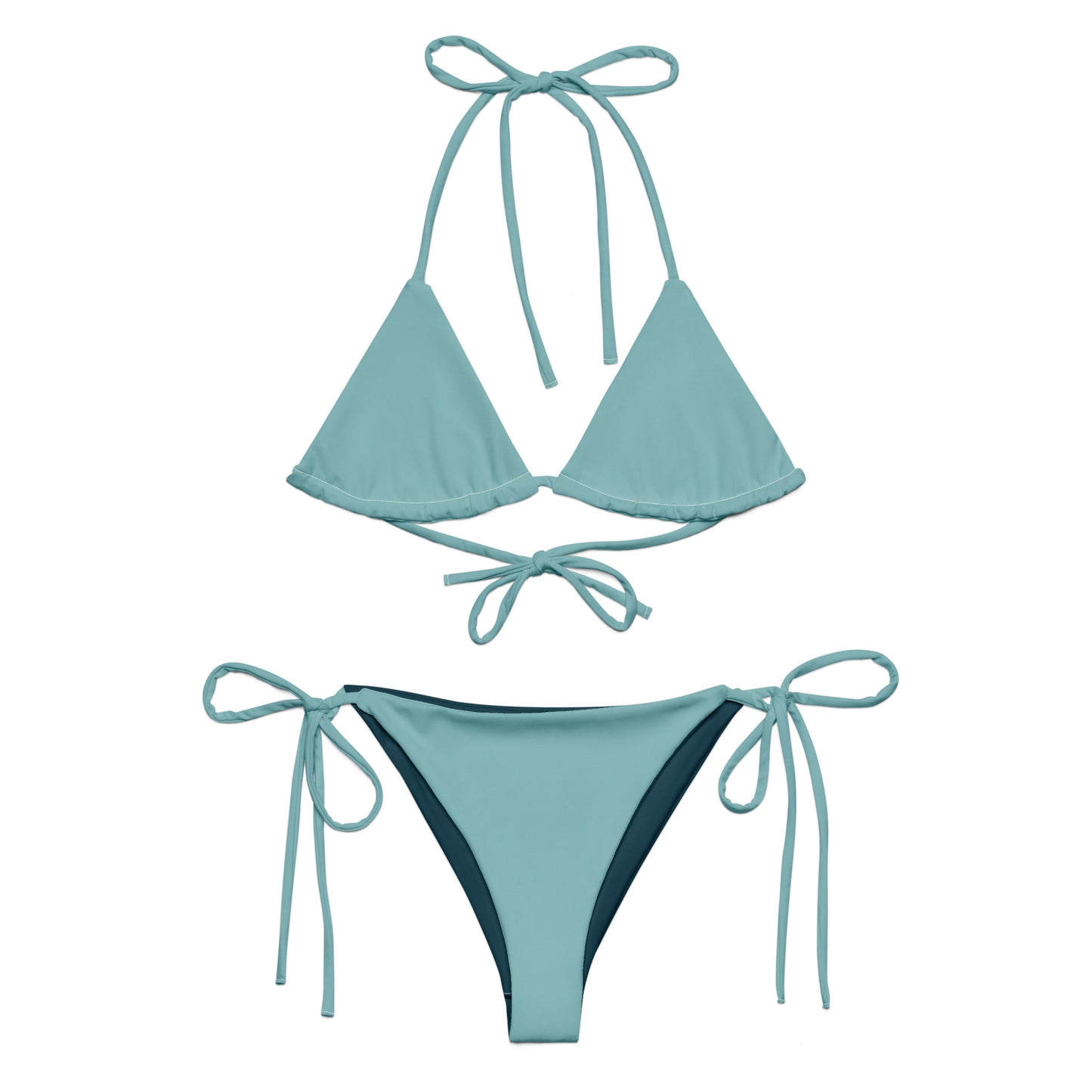 Opal-türkises, recyceltes String-Bikini-Set, umweltfreundlicher Triangel-Bikini