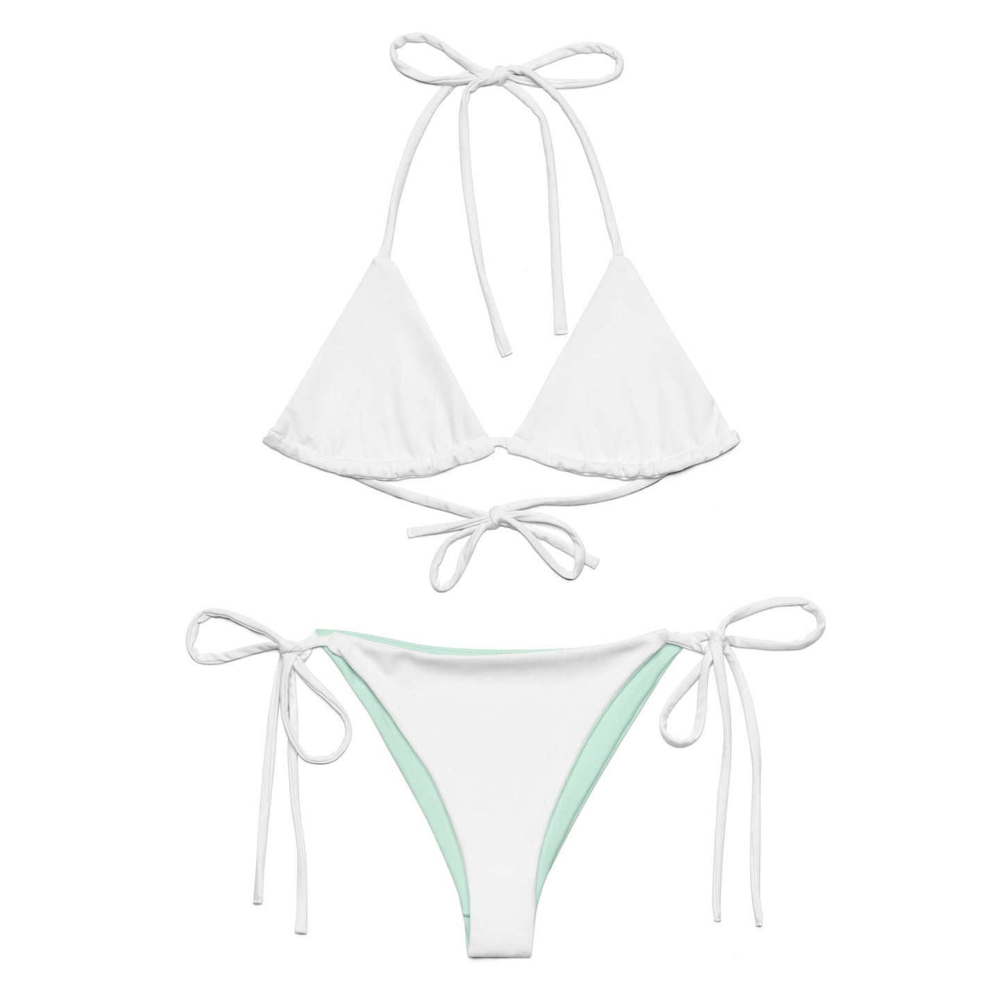 Weiß-mintfarbenes String-Bikini-Set aus recyceltem Material