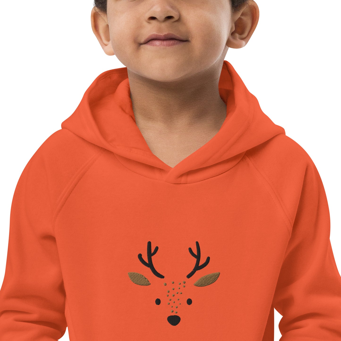 Deer 1 Kids Eco Hoodie avec des animaux mignons, pull en coton biologique pour enfants, idée cadeau pour les enfants, sweat à capuche doux pour les enfants pour Noël