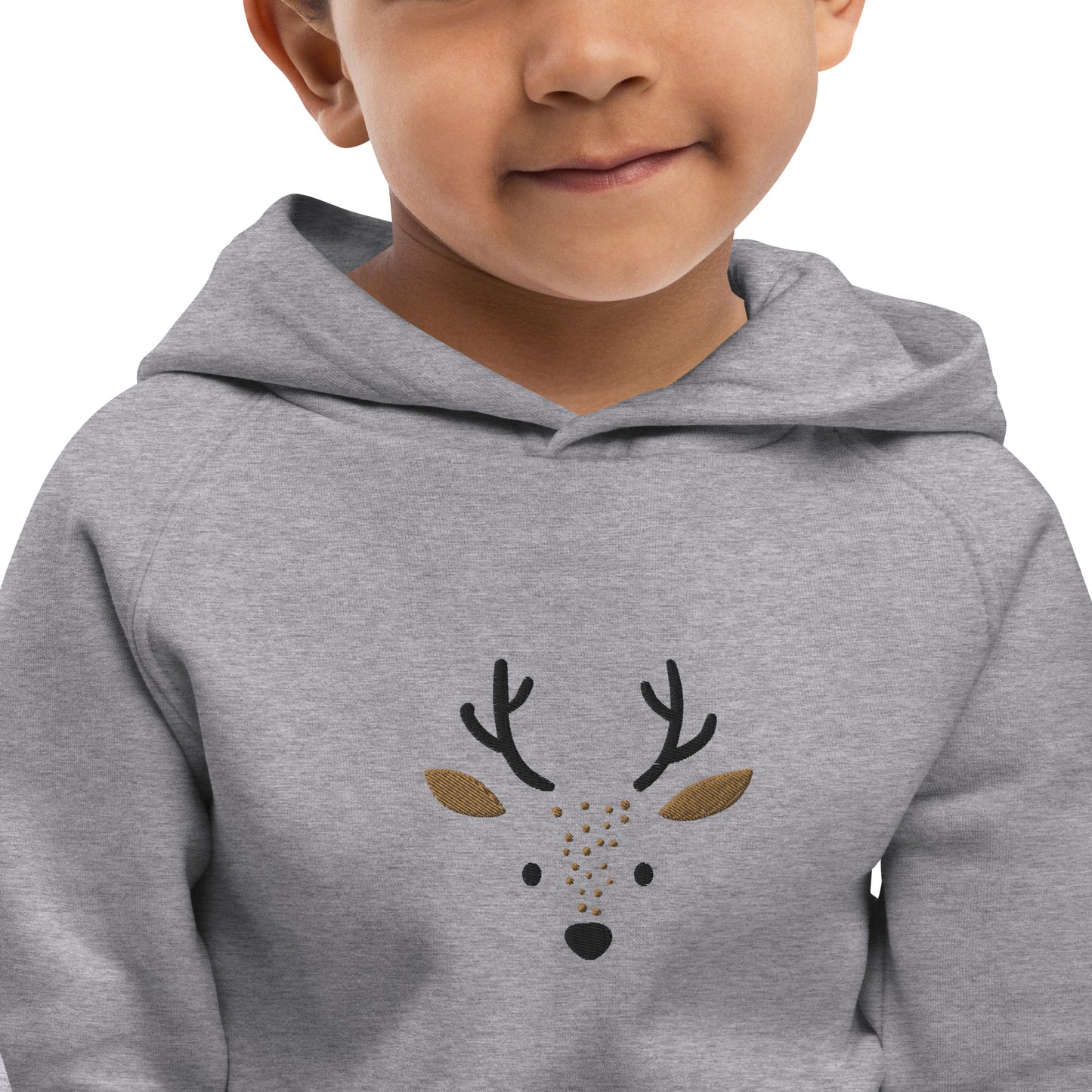 Deer 1 Kids Eco Hoodie avec des animaux mignons, pull en coton biologique pour enfants, idée cadeau pour les enfants, sweat à capuche doux pour les enfants pour Noël