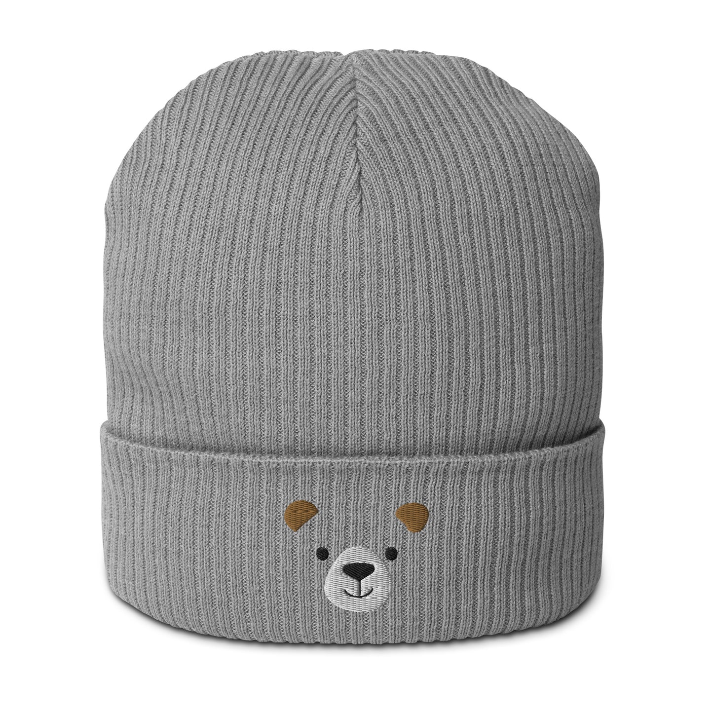 Gorro com nervuras orgânico com cara de urso, ideia de presente bordado para ela, chapéu de inverno quente