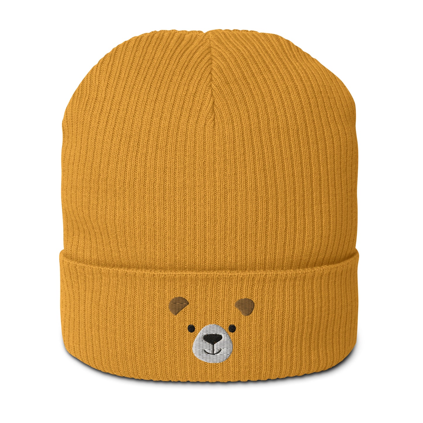Gorro com nervuras orgânico com cara de urso, ideia de presente bordado para ela, chapéu de inverno quente