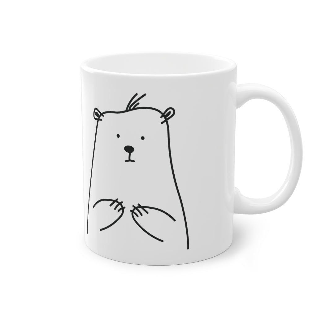 Roztomilý medvídek vtipný hrnek, bílý, 325 ml / 11 oz Hrnek na kávu, hrnek na čaj pro děti